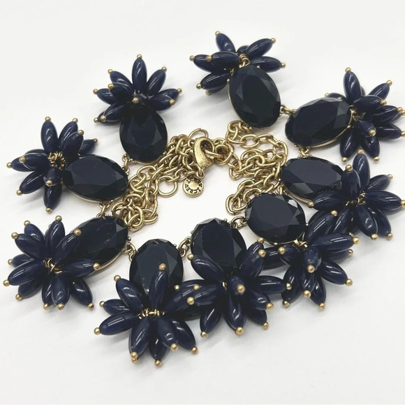J. Crew Navy Blue Beaded Jeweled Necklace - Picture 2 of 3